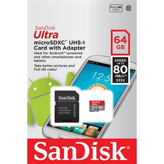 64 GB SanDisk Ultra 80MB/s microSDXC Class 10 U1 Retail