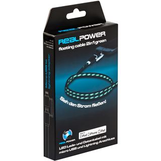Realpower RealPower Floating lightning/micro USB Cable grün