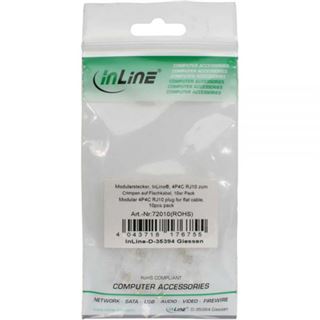 InLine Modularstecker, 4P4C RJ10 zum Crimpen auf Flachkabel, 10er Pack