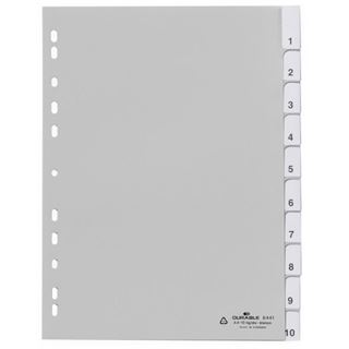 DURABLE Kunststoff-Register, A4, PP, 10-teilig, grau