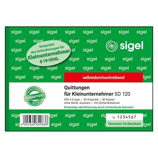 sigel Formularbuch "Quittung" f&uuml;r Kleinunternehmer