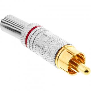 InLine Cinchstecker Lötversion Metall silber Ring rot für