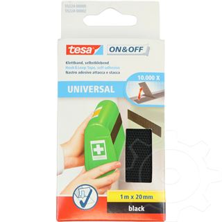 tesa On & Off Klettband, 20 mm x 1,0 m, schwarz