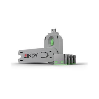 Lindy USB Port Schl&ouml;sser 4xGr&uuml;n +key 4 Schl&ouml;sser mit 1