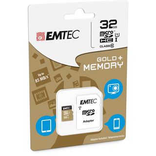 32 GB EMTEC Gold+ microSDHC Class 10 U1 Retail inkl. Adapter auf SD