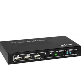 InLine KVM Desktop Switch, 2-fach, HDMI, USB 2.0 Hub, mit Audio