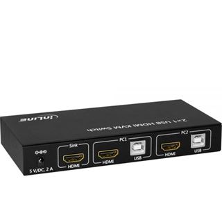InLine KVM Desktop Switch, 2-fach, HDMI, USB 2.0 Hub, mit Audio