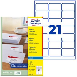 AVERY Zweckform Inkjet Adress-Etiketten, 63,5 x 38,1 mm 525