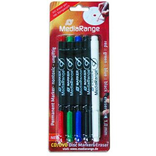 MediaRange CD-Beschriftungsmarker 4St. Rot/Schw/Blau/Grün