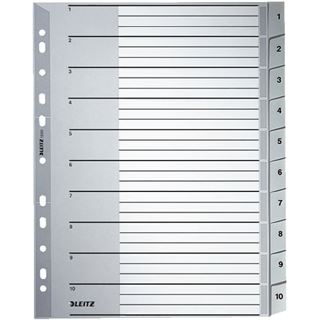 Leitz Kunststoff-Register, Zahlen, A4 &Uuml;berbreite, 1-10, grau