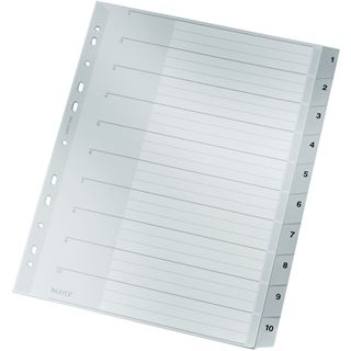 Leitz Kunststoff-Register, Zahlen, A4 &Uuml;berbreite, 1-10, grau