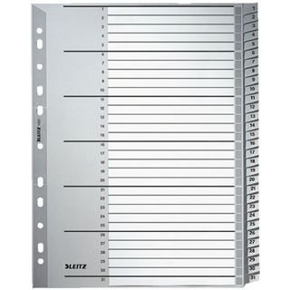 Leitz Kunststoff-Register, Zahlen, A4 Überbreite, 1-31, grau
