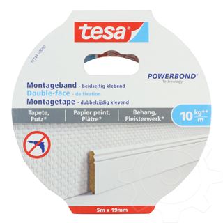 tesa Powerbond Montageband f&uuml;r Tapete/Putz, 19 mm x 5,0 m
