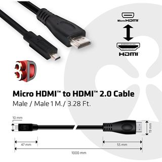 (&euro;16,90*/1m) 1.00m Club 3D HDMI2.0 Anschlusskabel High-Speed mit