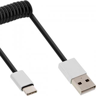 (&euro;15,80*/1m) 0.50m InLine USB2.0 Anschlusskabel Spiralkabel USB