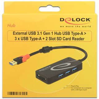 DeLOCK 3 Port USB Hub + Cardreader, USB-A 3.0