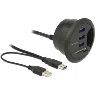 Delock HUB USB 3.0 Tisch-Hub 60 mm 3 x USB 3.0 Ports + Card