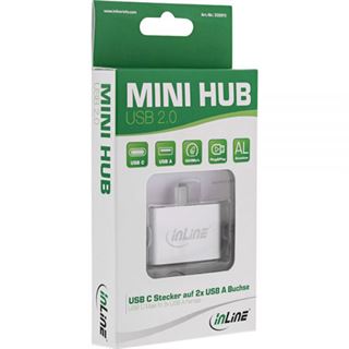 InLine Mini USB 2.0 Hub USB C Stecker auf 2x USB A Buchse silber