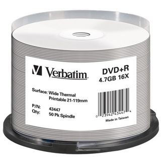 Verbatim DVD+R AZO 16X 4.7GB WIDE THERMO PRINTABLE NON-ID (RIMAGE