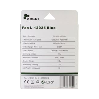 Inter-Tech L-12025 120x120x25mm 1200 U/min 20 dB(A) schwarz/blau