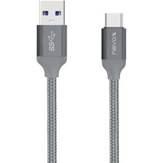 Nevox USB Type C zu USB 3.0 Datenkabel, Nylon geflochten, 2 m