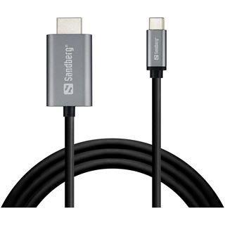 2.00m Sandberg Displayport Adapterkabel USB C Stecker auf