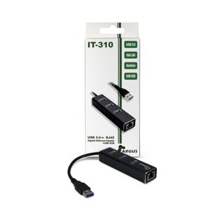 Inter-Tech USB Adapter USB 3.0 USB A Stecker auf RJ45 Buchse + 3x USB