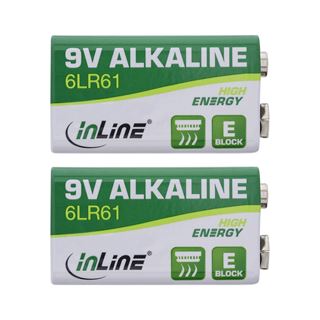 InLine Alkaline High Energy Batterie, 9V Block 6LR61, 2er Blister