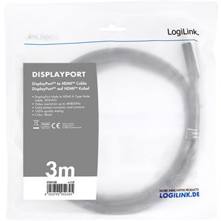 (&euro;4,30*/1m) 3.00m LogiLink Displayport 1.2 Adapterkabel