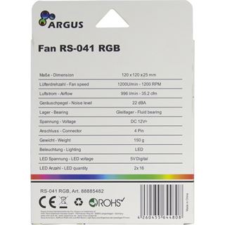 Inter-Tech Argus RS-041 RGB 120x120x25mm 1200 U/min 22 dB(A) schwarz