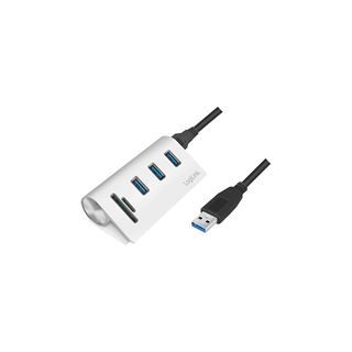 LogiLink USB HUB 3.0, 3-Port, mit Kartenleser, ALU, silber