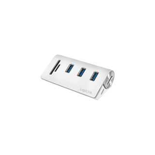 LogiLink USB HUB 3.0, 3-Port, mit Kartenleser, ALU, silber