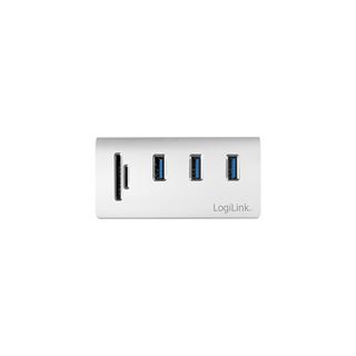 LogiLink USB HUB 3.0, 3-Port, mit Kartenleser, ALU, silber