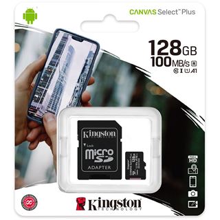128 GB Kingston Canvas Select Plus R100 microSDXC + SD Adapter Class