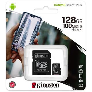 128GB Kingston Canvas Select Plus R100 microSDXC Kit, UHS-I U1, A1,