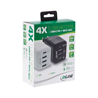 InLine USB Netzteil, 4-port Ladegerät, USB-C PD+QC4 / QC3, 45W,