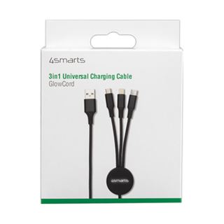 4smarts 3 in 1 Kabel GlowCord 6cm textil schwarz