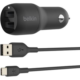 Belkin Dual USB-A Kfz-Ladeger&auml;t incl. USB-C Kabel 1m 24W black