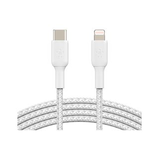 2.00m Belkin Lightning/USB-C Kabel ummantelt mfi weiss