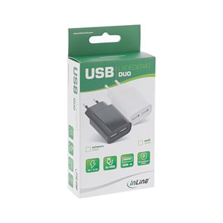 InLine USB Ladegerät DUO, Netzteil 2-fach, Stromadapter,