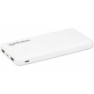 10.000 mAh Manhattan Powerbank 2xUSB USB-C + Micro-USB weiss