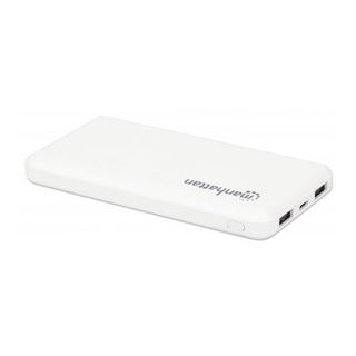 10.000 mAh Manhattan Powerbank 2xUSB USB-C + Micro-USB weiss