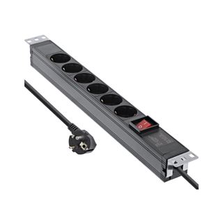 2.00m InLine 19" Steckdosenleiste, 6-fach Schutzkontakt, mit