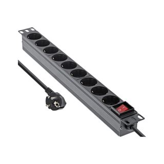2.00m InLine 19" Steckdosenleiste, 9-fach Schutzkontakt, mit