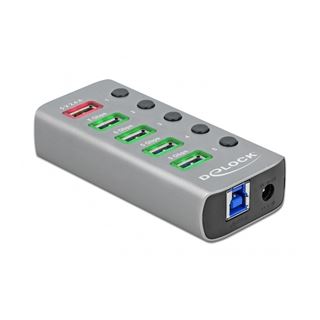 Delock USB 3.2 Gen 1 Hub mit 4 Ports + 1 Schnellladeport mit Schalter