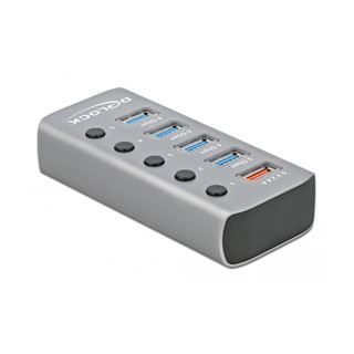 Delock USB 3.2 Gen 1 Hub mit 4 Ports + 1 Schnellladeport mit Schalter