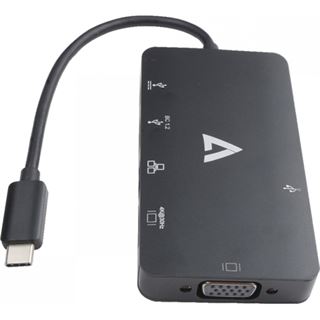 V7 USB-C zu USB3.0 RJ45 HDMI VGA schwarz