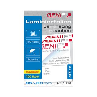 Genie Laminiertaschen 100 im Visitenkartenformat - Folien