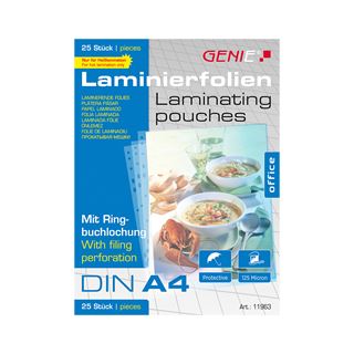 Genie Laminiertaschen 25 A4 - Folien mit Ringbuchlochung