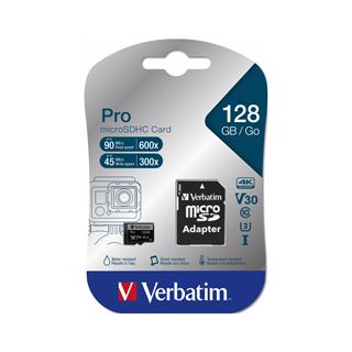 128GB Verbatim microSDXC-Card Pro U3, UHS-3, 4K UHD (R) 90MB/s, (W)